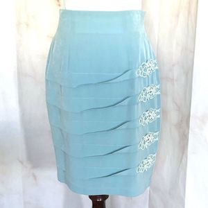 Thee Luster Blue Silk Skirt Crochet Applique